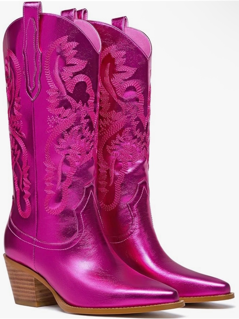 Women's Metallic Fuchsia Cowboy Boots - Stylish Western Heel